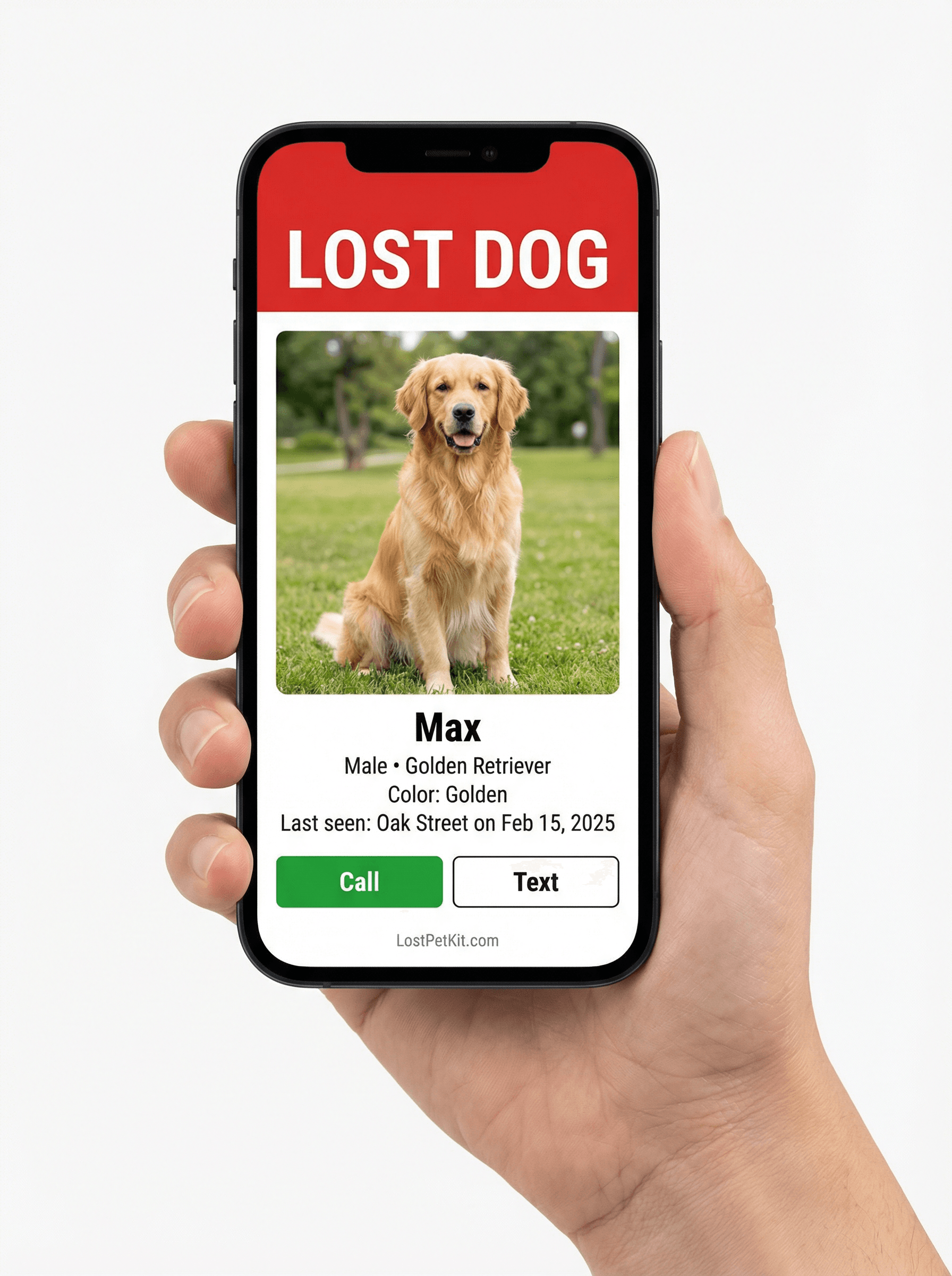 Example QR pet page — scan to see details and call